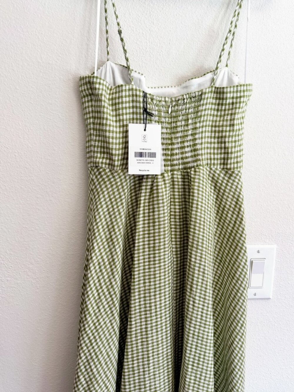 Reformation Monette Linen Dress - Size 4 - Avocado Check - Picture 3 of 11